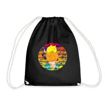Sunset cat eating ice cream - Drawstring Bag - black - Front