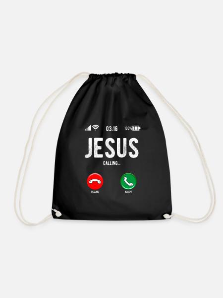 Christliche Botschaft Jesus Ruft An Humorvoll - Turnbeutel - Schwarz