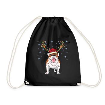 English bulldog with santa hat and antlers - Drawstring Bag - black - Front