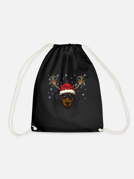 Dackel Welpe mit Weihnachtsmütze und Geweih - Turnbeutel - Schwarz