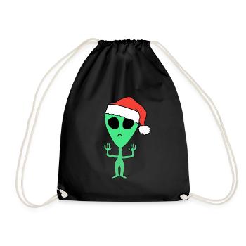 Alien Weihnachten Weihnachtsmann - Turnbeutel - Schwarz - Vorne