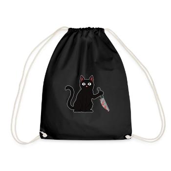 Schwarze Katze mit Messer Killer Mörder - Turnbeutel - Schwarz - Vorne