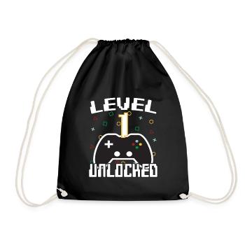 Level 1 freigeschaltet Gamer Geschenkidee - Turnbeutel - Schwarz - Vorne