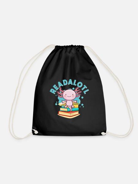 Axolotl Readalotl Books - Drawstring Bag - black