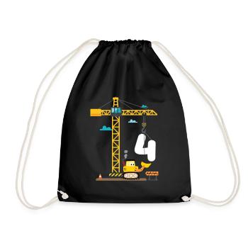 Children 4th birthday boys with crane and excavator, - Drawstring Bag - black - Front