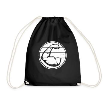 Muscles Biceps Arm Strong Fitness Workout Retro - Drawstring Bag - black - Front