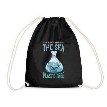 Keep the sea plastic-free for the climate - Drawstring Bag - black - Front