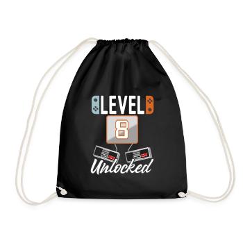 Level 8. freigeschaltet Gamer Geschenkidee - Turnbeutel - Schwarz - Vorne