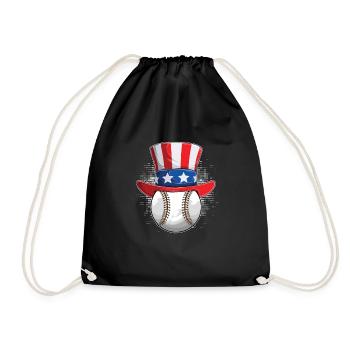 American July 4 Patriotic Baseball - Drawstring Bag - black - Front