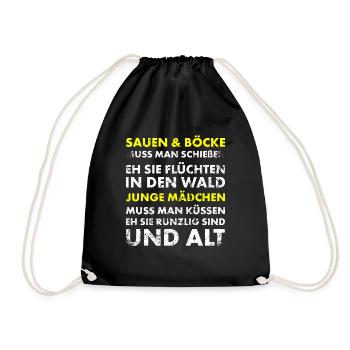 Jäger und Schürzenjäger Design mit lustigem Spruch - Turnbeutel - Schwarz - Vorne