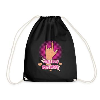 Girls Rule Boys Drool Feminist Women Empowerment - Drawstring Bag - black - Front