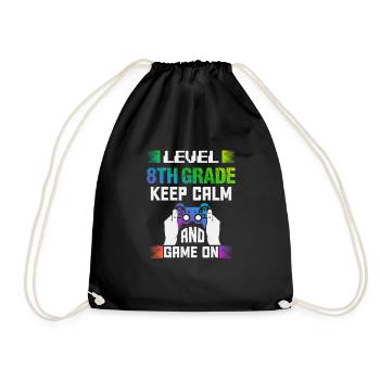 Level 8TH GRADE keep calm and game on - Drawstring Bag - black - Front
