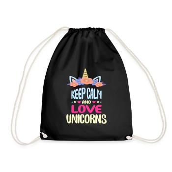Keep calm and unicorns love unicorn - Drawstring Bag - black - Front