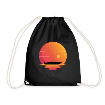 Large motorboat sunset shirt - Drawstring Bag - black - Front
