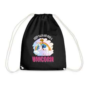 Restez calme et montez une licorne licorne - Sac de sport léger - noir - Devant