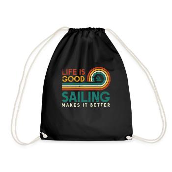 Life is good sailing makes it better sailor - Drawstring Bag - black - Front