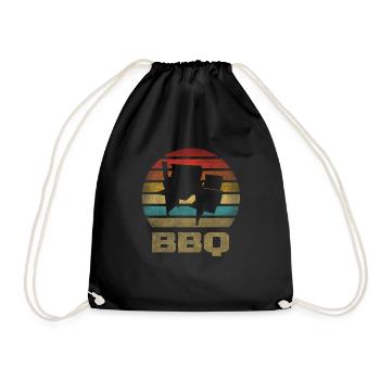 BBQ Time Barbecue Grilling Retro Vintage - Drawstring Bag - black - Front