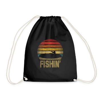 Fishing Fisherman Fisherwoman Fisher Retro Vintage - Drawstring Bag - black - Front