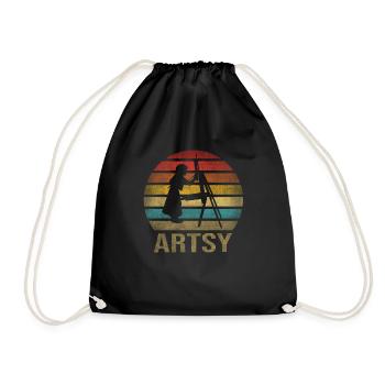 Peinture Petite Fille à l’intérieur Arts Rétro Coucher de Soleil - Sac de sport léger - noir - Devant