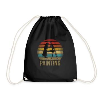Peinture Petite Fille à l’intérieur Arts Rétro Coucher de Soleil - Sac de sport léger - noir - Devant
