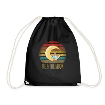 Little Girl Sitting on Half Moon Retro Sunset - Drawstring Bag - black - Front