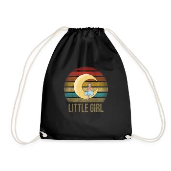 Little Girl Sitting on Half Moon Retro Sunset - Drawstring Bag - black - Front