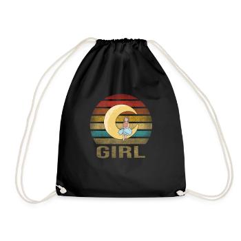 Little Girl Sitting on Half Moon Retro Sunset - Drawstring Bag - black - Front