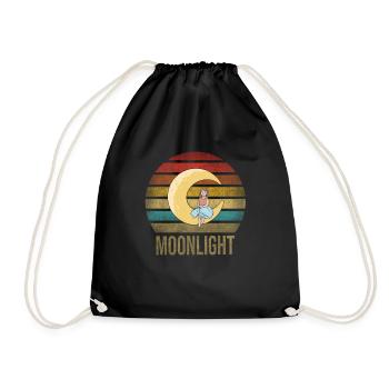 Little Girl Sitting on Half Moon Retro Sunset - Drawstring Bag - black - Front