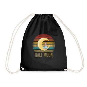 Little Girl Sitting on Half Moon Retro Sunset - Drawstring Bag - black - Front