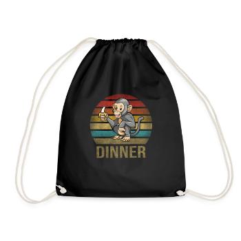 Monkey Eating Banana Dinner Retro Sunset - Drawstring Bag - black - Front