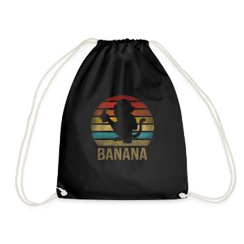 Monkey Eating Banana Dinner Retro Sunset - Drawstring Bag - black - Front