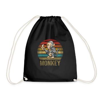 Monkey Eating Banana Dinner Retro Sunset - Drawstring Bag - black - Front