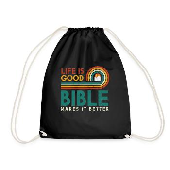 Life is good, Bible makes it better - Drawstring Bag - black - Front