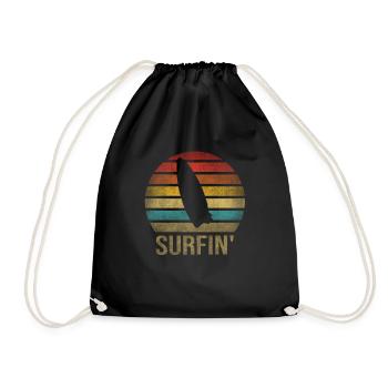 Surf Or Die Surfboard Summer Retro Sunset - Drawstring Bag - black - Front