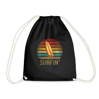 Surf Or Die Surfboard Summer Retro Sunset - Drawstring Bag - black - Front