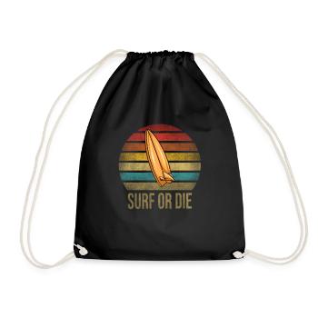 Surf Or Die Surfboard Summer Retro Sunset - Drawstring Bag - black - Front