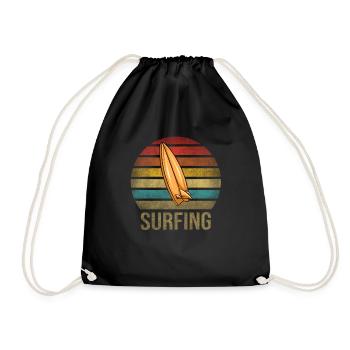 Surf Or Die Surfboard Summer Retro Sunset - Drawstring Bag - black - Front