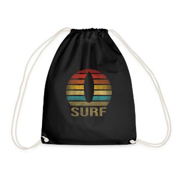 Surf Or Die Surfboard Summer Retro Sunset - Drawstring Bag - black - Front