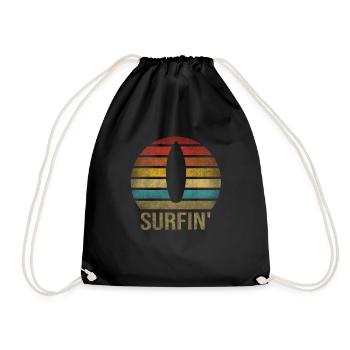 Surf Or Die Surfboard Summer Retro Sunset - Drawstring Bag - black - Front