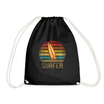 Surf Or Die Surfboard Summer Retro Sunset - Drawstring Bag - black - Front