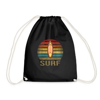Surf Or Die Surfboard Summer Retro Sunset - Drawstring Bag - black - Front