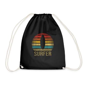 Surf Or Die Surfboard Summer Retro Sunset - Drawstring Bag - black - Front