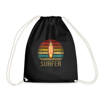Surf Or Die Surfboard Summer Retro Sunset - Drawstring Bag - black - Front