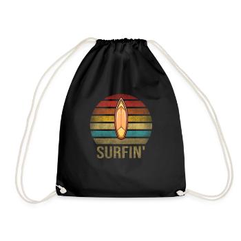 Surf Or Die Surfboard Summer Retro Sunset - Drawstring Bag - black - Front