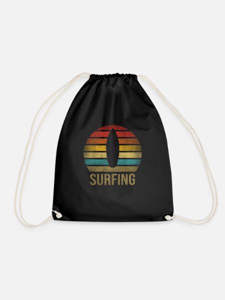 Surf Or Die Surfboard Summer Retro Sunset - Drawstring Bag - black