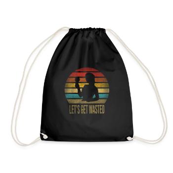Drinking Wine Fun Alcohol Woman Retro Sunset - Drawstring Bag - black - Front