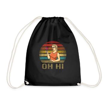 Drinking Wine Fun Alcohol Woman Retro Sunset - Drawstring Bag - black - Front
