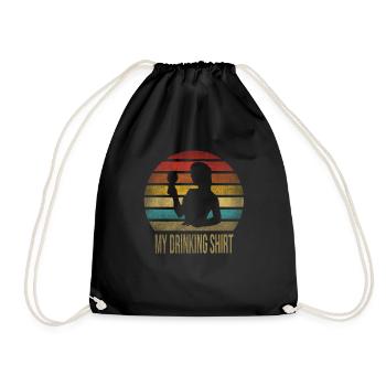 Drinking Wine Fun Alcohol Woman Retro Sunset - Drawstring Bag - black - Front