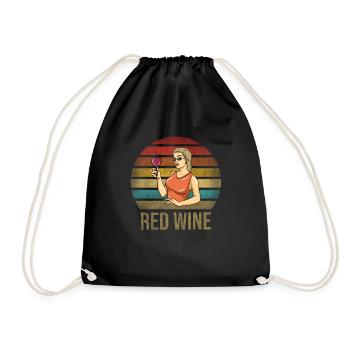 Drinking Wine Fun Alcohol Woman Retro Sunset - Drawstring Bag - black - Front