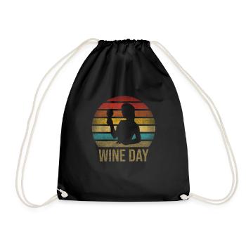 Drinking Wine Fun Alcohol Woman Retro Sunset - Drawstring Bag - black - Front
